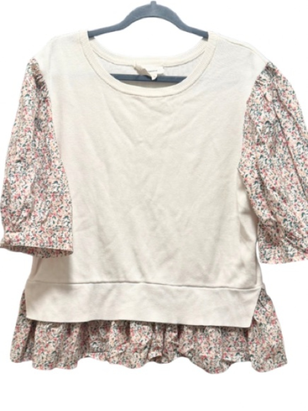 Anthropologie Layered Poplin-Sleeve Sweater Size XL Dainty Floral Cottagecore